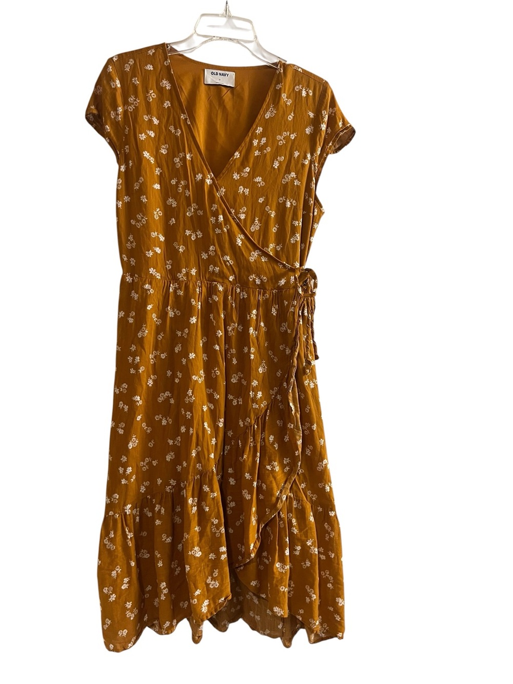 Old Navy Floral Wrap Dress Mustard Size M